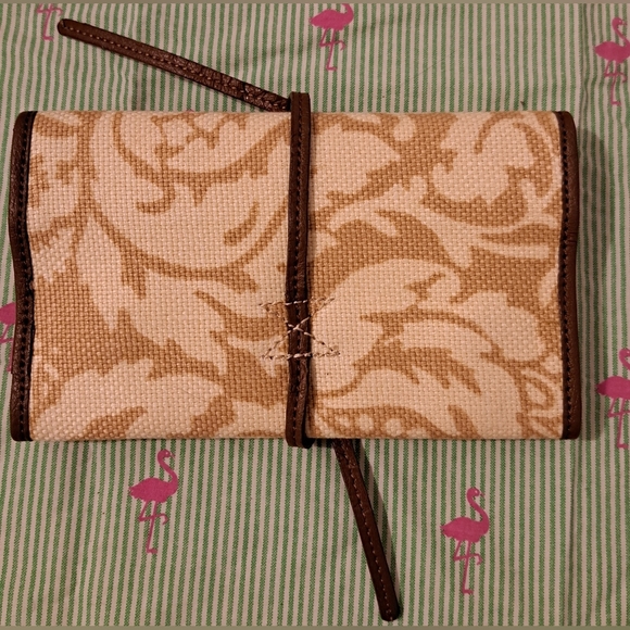 Spartina 449 Leather & Linen Boho Neutral Jewelery Travel Vacation Case Pouch - Picture 2 of 8